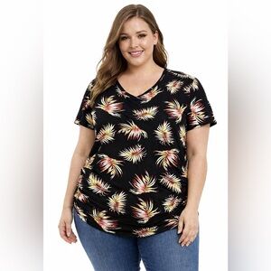 Anydoll Plus Size 3XL Black and Yellow‎ Short Sleeve Tee Tropical Fun Tee NWT